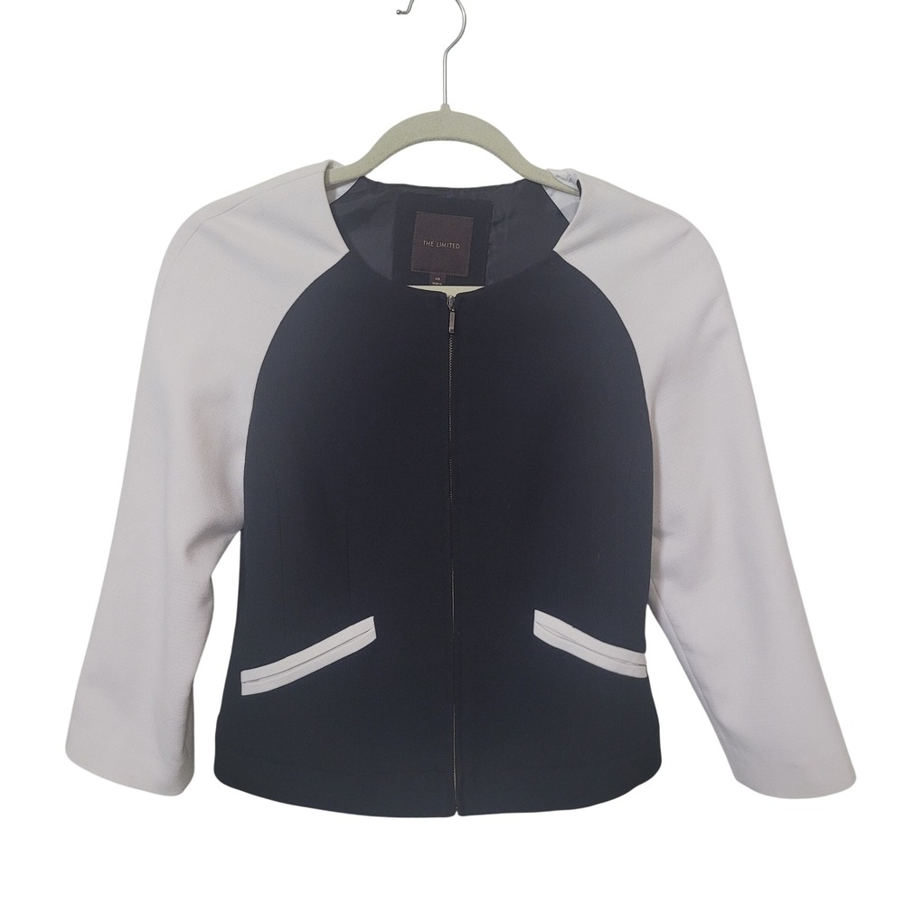 The Limited XS Colorblock Full Zip Jacket Womens Black White Collarless Blazer